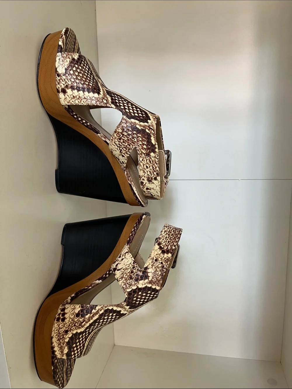 Michael Kors Brown and Cream Snake-Print Platform Sandals